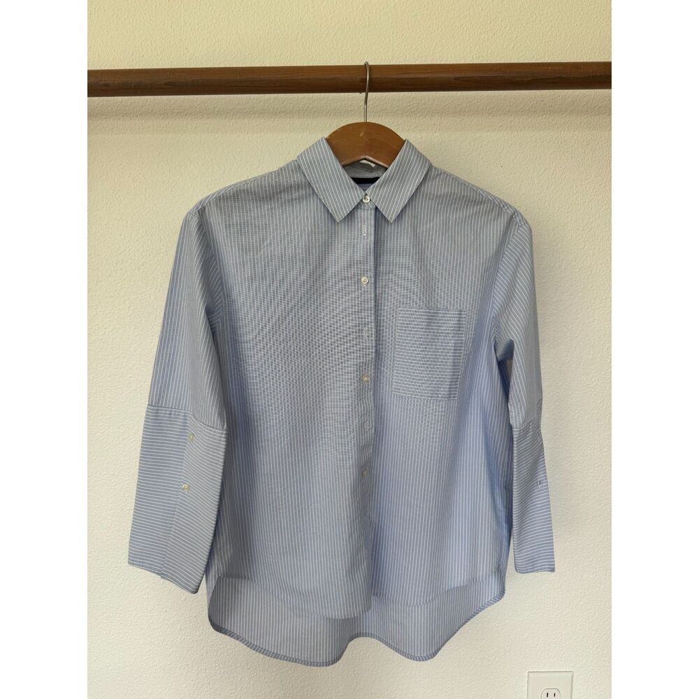 Classic blue and white striped cotton button-down shirt Size XS Cuf Detail